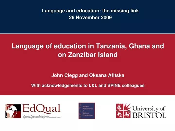 language and education the missing link 26 november 2009