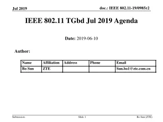 IEEE 802.11  TGbd  Jul 2019 Agenda