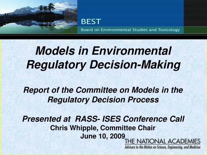 models in environmental regulatory decision