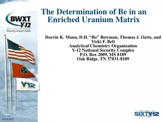 The Determination of Be in an Enriched Uranium Matrix