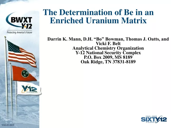 the determination of be in an enriched uranium matrix