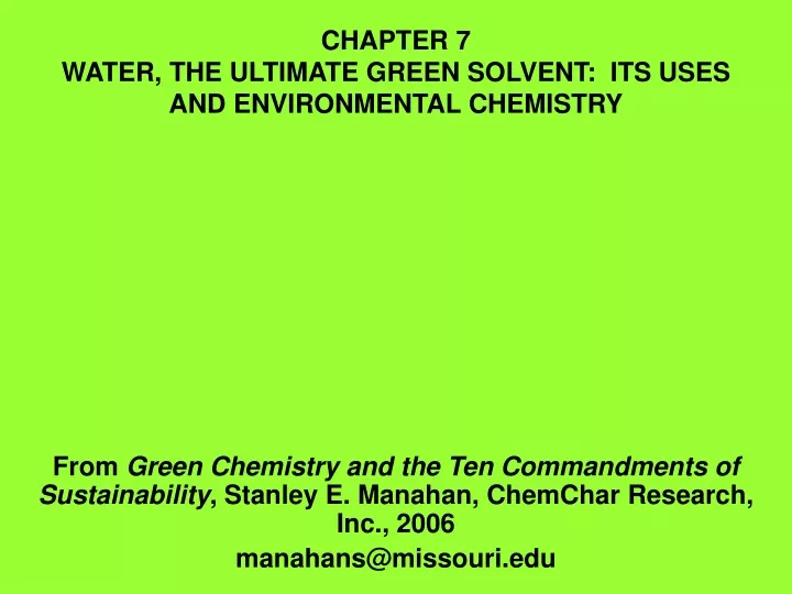 chapter 7 water the ultimate green solvent