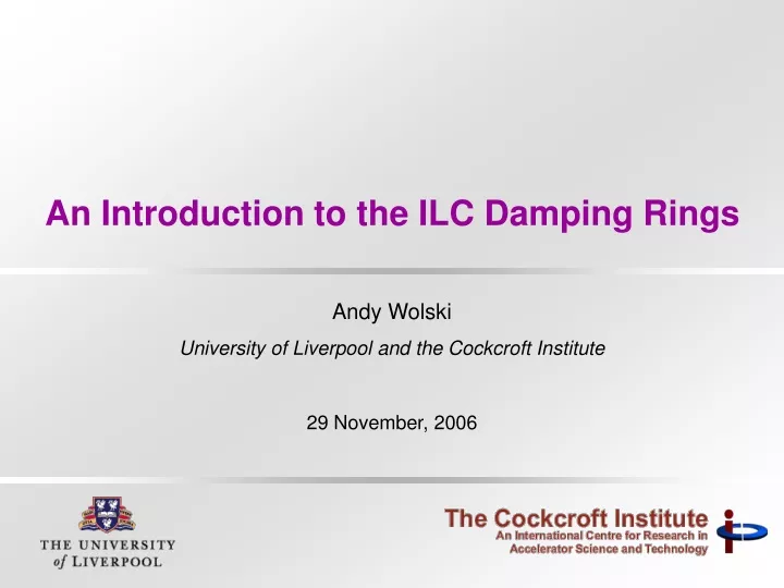 an introduction to the ilc damping rings