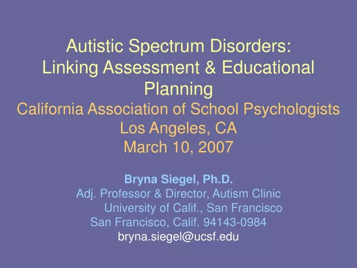 autistic spectrum disorders linking assessment