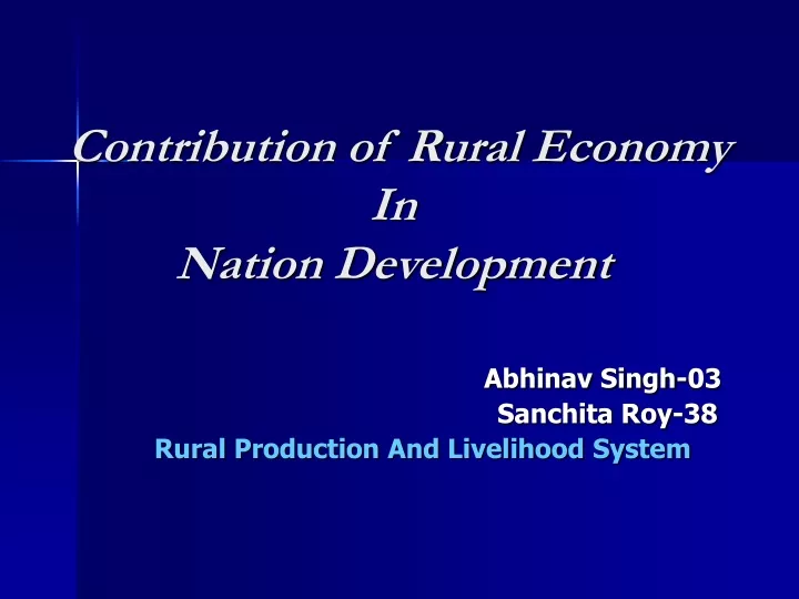 contribution of rural economy in nation development