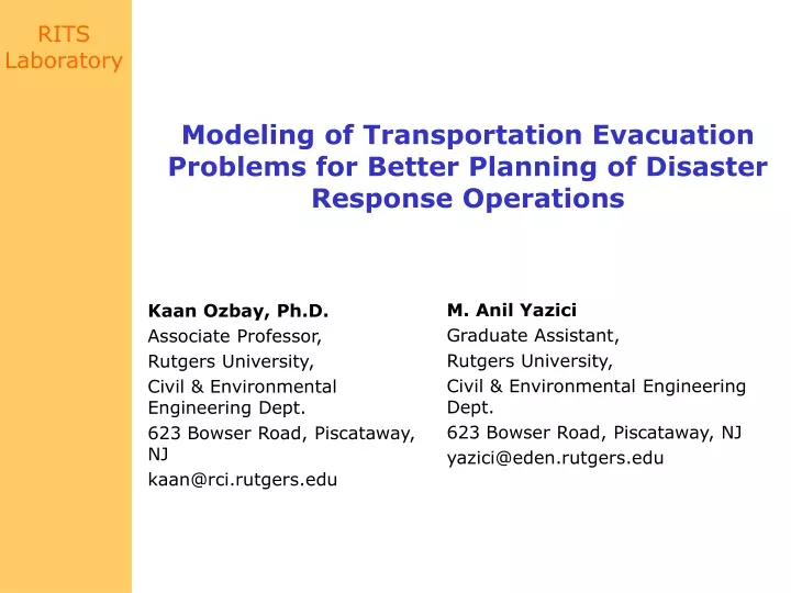 modeling of transportation evacuation problems for better planning of disaster response operations