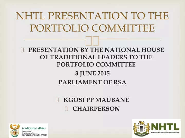 nhtl presentation to the portfolio committee