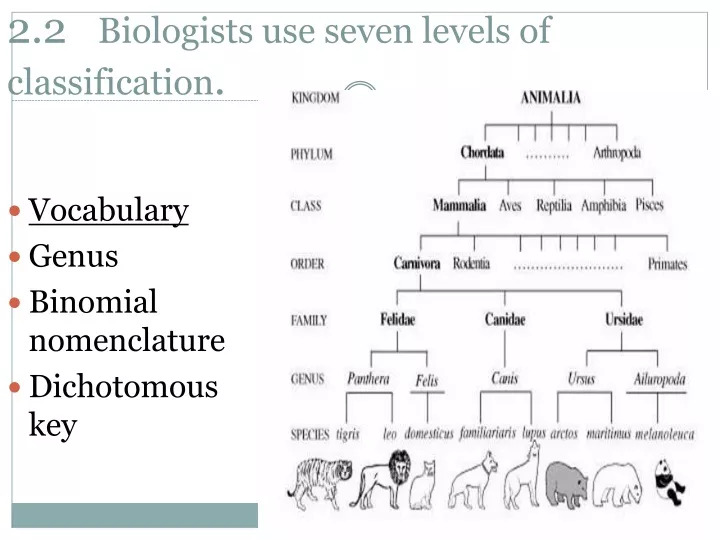 2 2 biologists use seven levels of classification