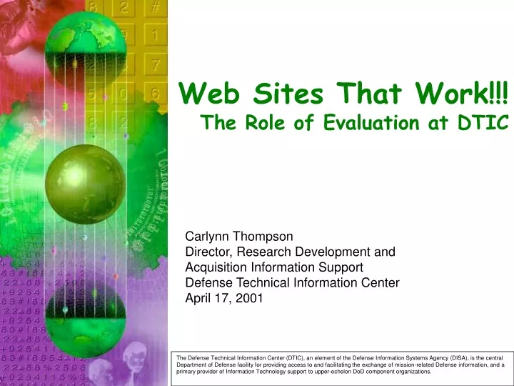 web sites that work the role of evaluation at dtic