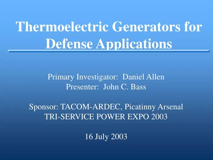 thermoelectric generators for defense applications