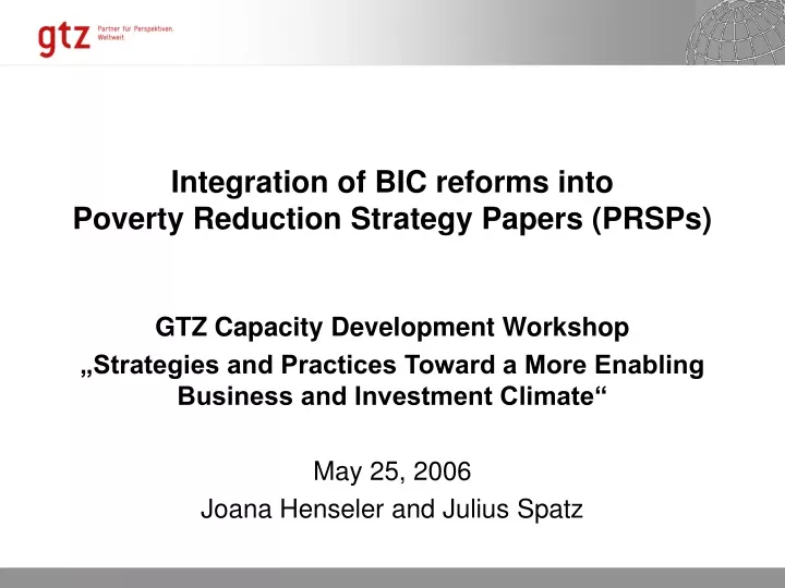 integration of bic reforms into poverty reduction strategy papers prsps