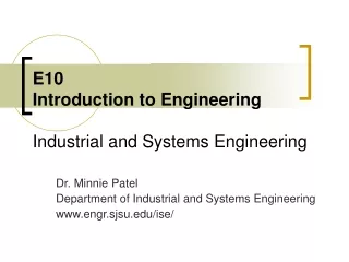 E10 Introduction to Engineering Industrial and Systems Engineering