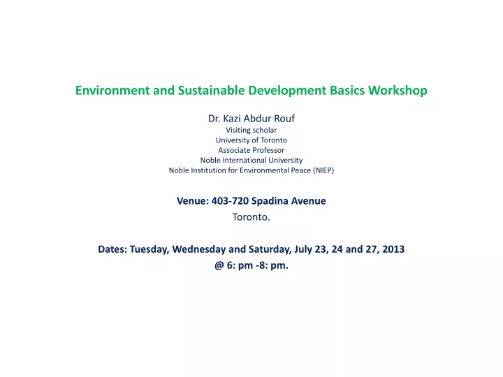 environment and sustainable development basics workshop