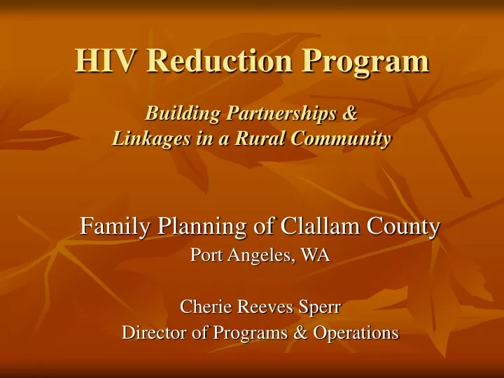 hiv reduction program building partnerships linkages in a rural community