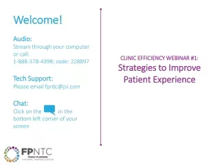 CLINIC EFFICIENCY WEBINAR #1:  Strategies to Improve Patient Experience