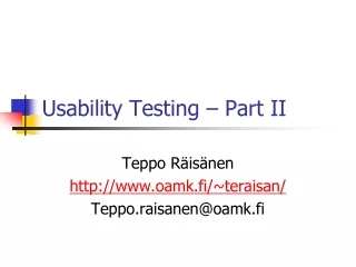 Usability Testing – Part II