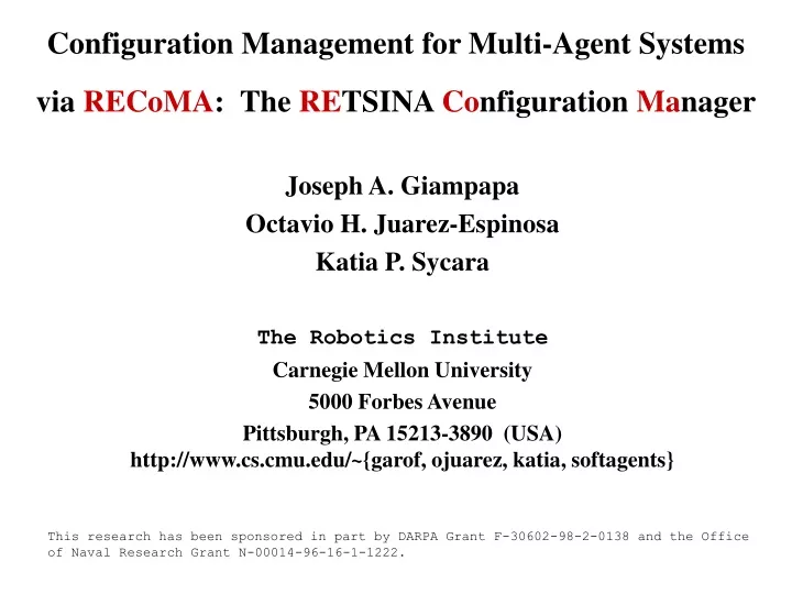 configuration management for multi agent systems