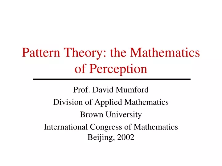 pattern theory the mathematics of perception