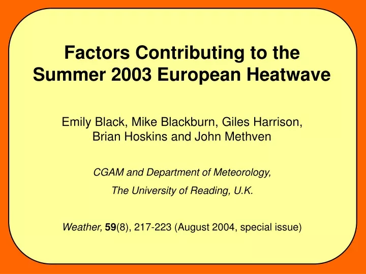 factors contributing to the summer 2003 european
