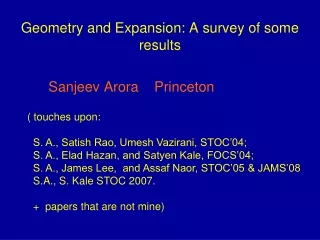 Geometry and Expansion: A survey of some results
