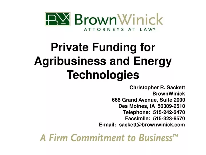 private funding for agribusiness and energy technologies