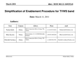 Simplification of Enablement Procedure for TVWS band
