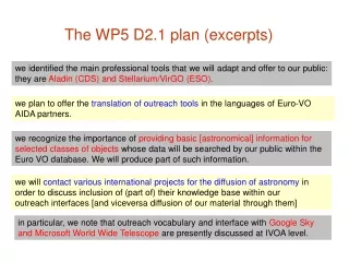 The WP5 D2.1 plan (excerpts)