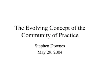 The Evolving Concept of the Community of Practice
