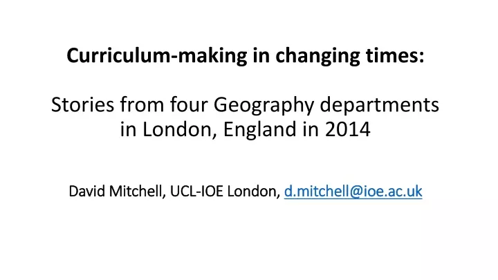 curriculum making in changing times stories from