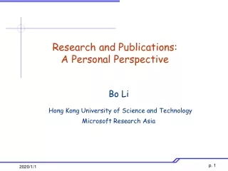 Research and Publications: A Personal Perspective