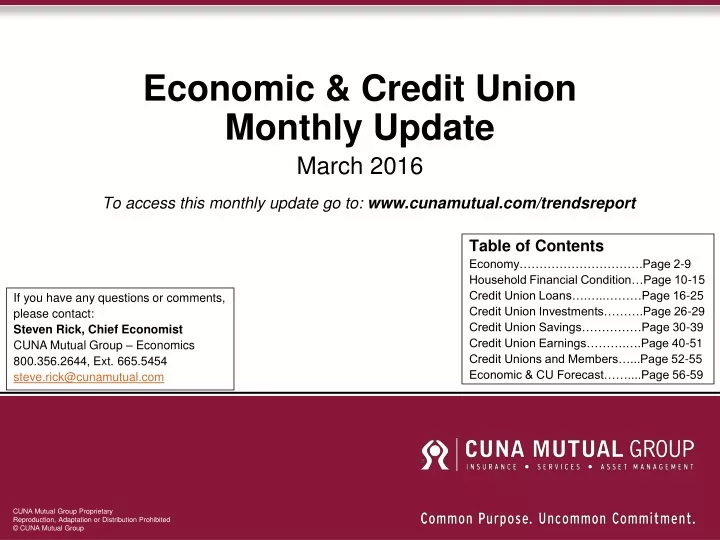 economic credit union monthly update