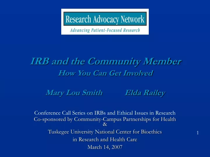 irb and the community member how you can get involved mary lou smith elda railey