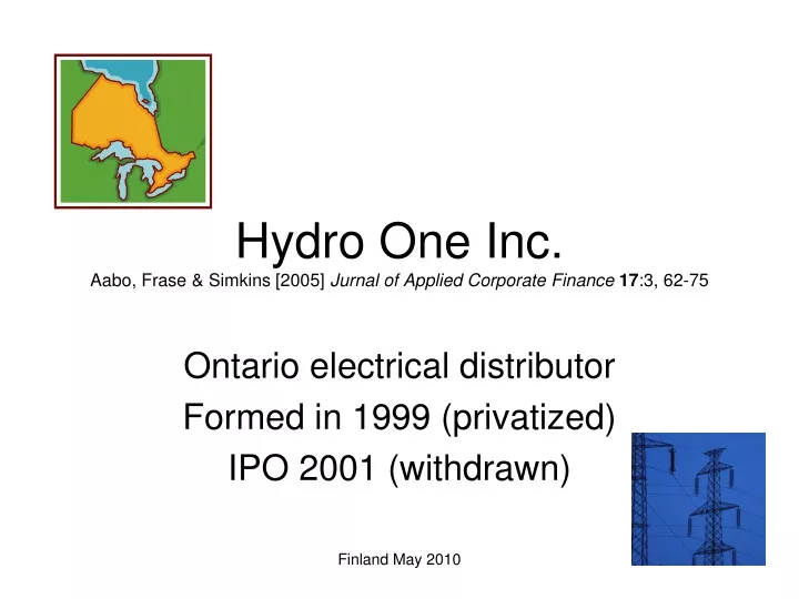 hydro one inc aabo frase simkins 2005 jurnal of applied corporate finance 17 3 62 75
