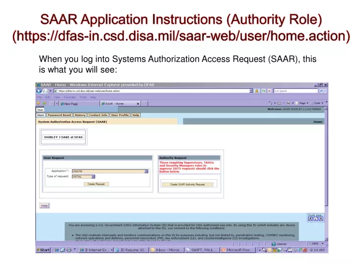 saar application instructions authority role