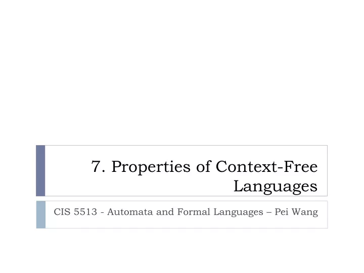 7 properties of context free languages