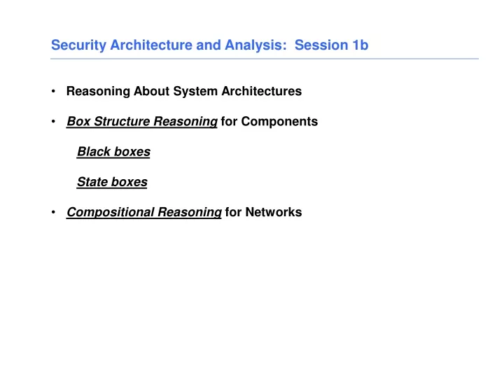 security architecture and analysis session