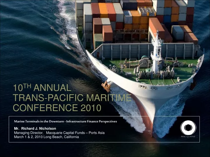 marine terminals in the downturn infrastructure finance perspectives