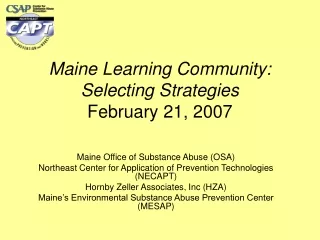 Maine Learning Community: Selecting Strategies  February 21, 2007