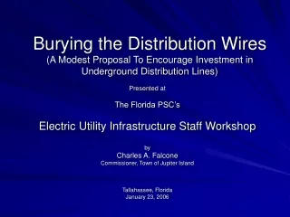 Presented at  The Florida PSC’s Electric Utility Infrastructure Staff Workshop by