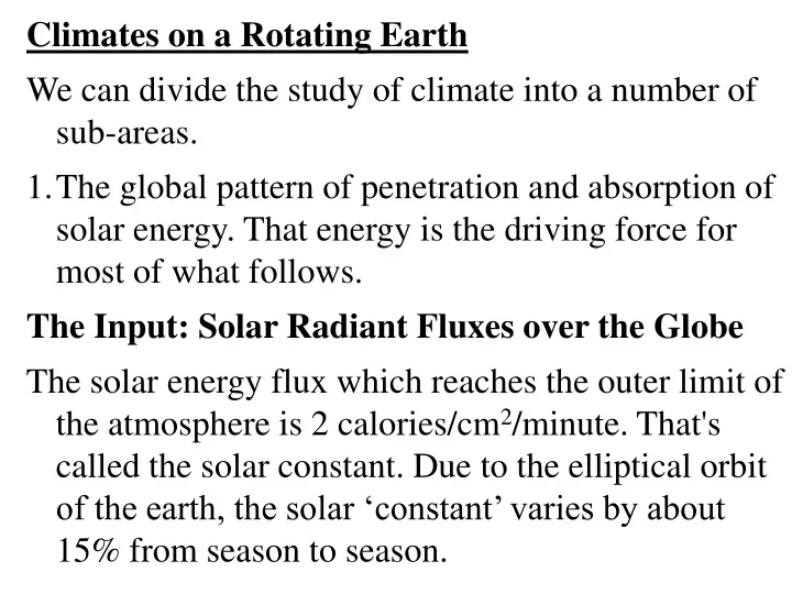 climates on a rotating earth we can divide