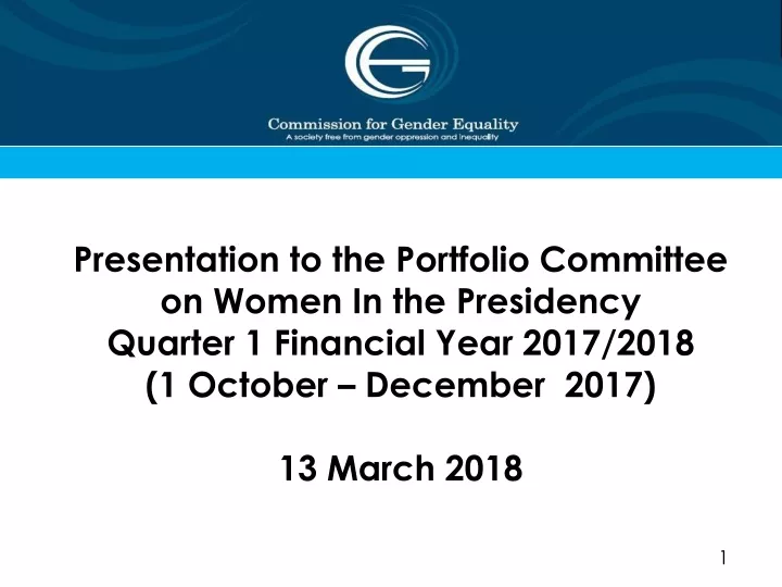 presentation to the portfolio committee on women