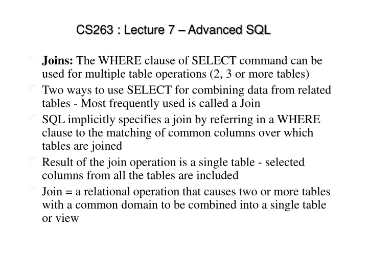 cs263 lecture 7 advanced sql