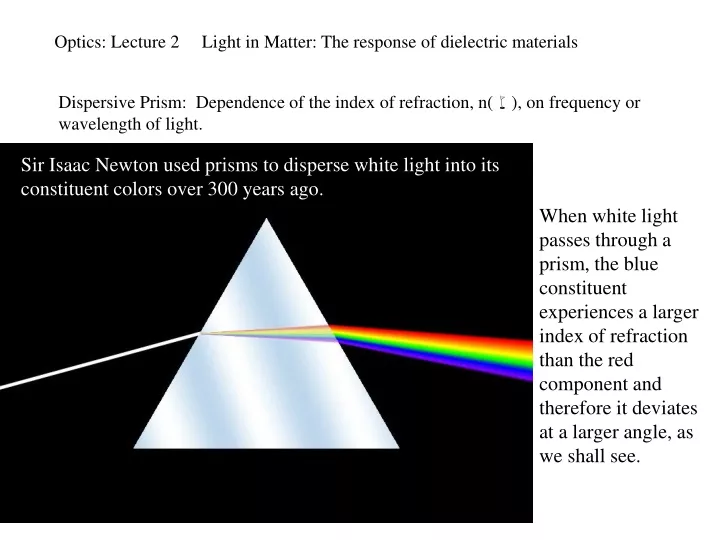 optics lecture 2 light in matter the response
