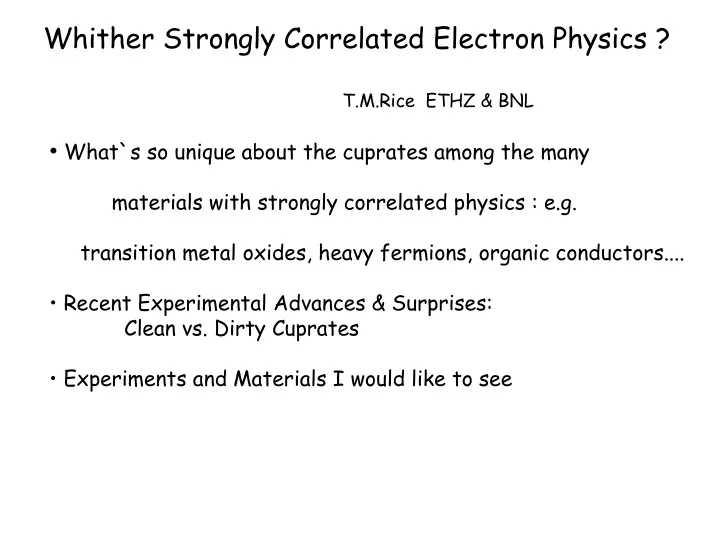 whither strongly correlated electron physics