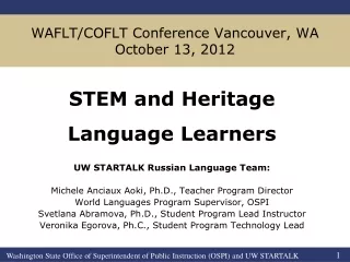 WAFLT/COFLT Conference Vancouver, WA October 13, 2012