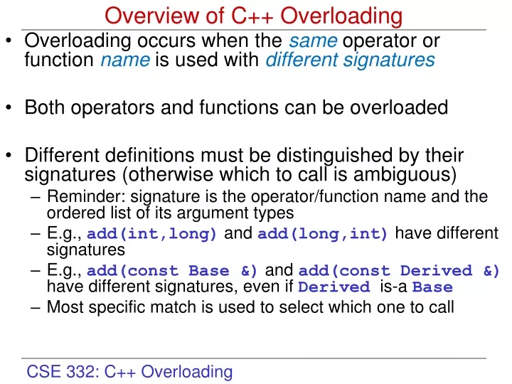 overview of c overloading