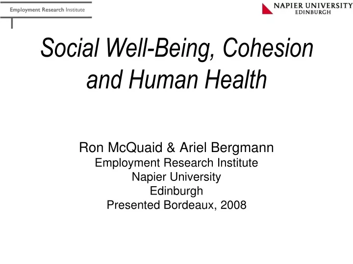social well being cohesion and human health