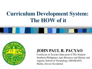Curriculum Development System:  The HOW of it