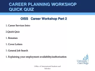 CAREER PLANNING WORKSHOP QUICK QUIZ