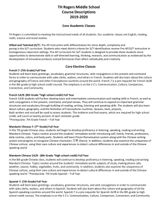 TH Rogers Middle School Course Descriptions 2019-2020 Core Academic Classes
